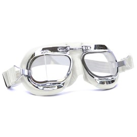 HDM Halcyon MK49 Leather Motorcycle Goggles for Open Face Helmets (White Leather)