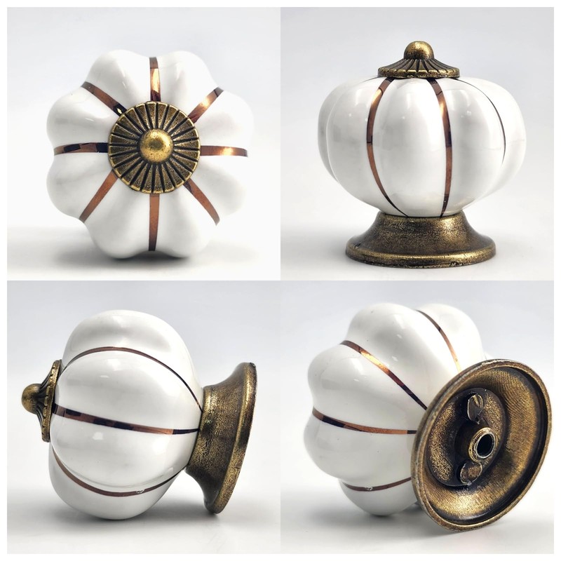 CYILIUEN 6 Pcs White Pumpkin Ceramic Knobs with Screw Gasket