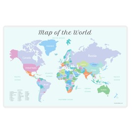 World Placemat - Educational Placemats for Kids - World Map for Kids - Toddler Placemats - Reusable Kid Placemats - Kids Dinner Placemats - Eat & Learn Placemats - Gift Boys Girls Learning Educational