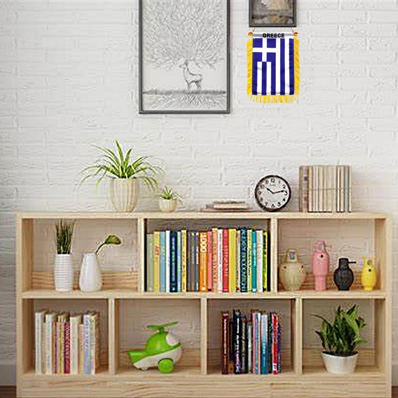 Greece Hanging Flag with Suction Cup 4x6 Inch - Double