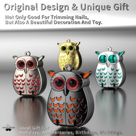 Decorative Owl Nail Clipper with Keychain, Mini Foldable,Compact Portable Design, Built-in Nail File, Metal Keyring Accessory (Silver-Green)