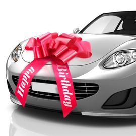 Zoe Deco - Happy Birthday Car Bow - Red, 23 Inch - Giant Car Bow Pre-Printed w/Happy Birthday - Large Gift Wrapping for Huge Present