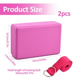 Dokpav 2pcs Bloques De Yoga De Alta Densidad, Bloques De Pilates, , Bloques De Yoga De Goma Eva Antideslizantes Con Correa De Estiramiento Para Apoyar y Profundizar Posturas, Fitness, Meditación (Rosa, 9 x 6 x 3 pulgadas)