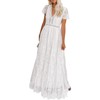 MEROKEETY Women's V Neck Short Sleeve Floral Lace Wedding Dress