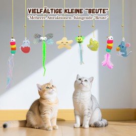 Dondeen Pack of 8 Hanging Cat Toys with Bell, Extendable Door Frame Hanging, Interactive Self-Employment for Indoor Cats, Strengthens Hunting Instincts, Stress Relief for All Cat Breeds