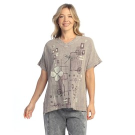 Jess & Jane Carmel Mineral Washed Cotton Gauze Fringe Top (US, Alpha, X-Large, Regular, Regular, Carmel - Slate)