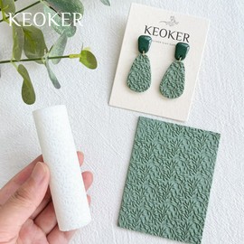 KEOKER Polymer Clay Texture Roller, Polymer Clay Roller for Making Earrings, Like Polymer Clay Texture Sheets, Great Work with Polymer Clay Cutters (Olive Leaves)