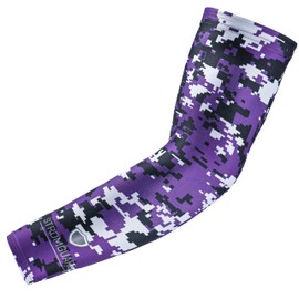 Stromguard Compression Sports Arm Sleeve Digital Camo Baseball Football Basketball - (One Arm Sleeve) (Youth Large, #8 - Purple-Black-White)