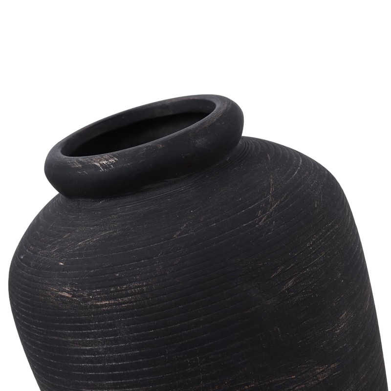 Large Ceramic Rustic Vase, 11" Black Terracotta Farmhouse Flower Vase,