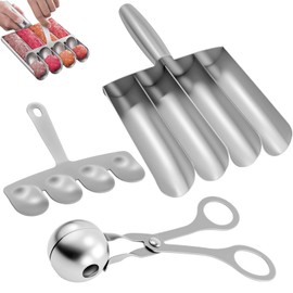 Meatball Shaper, Stainless Steel Meatball Maker, 4 Tube Ball Meatball Maker, Non-Stick with Spatula, Kitchen Chopping Ball Shaper, for Cooking Tools Accessories, with 1 Meatball Clamp