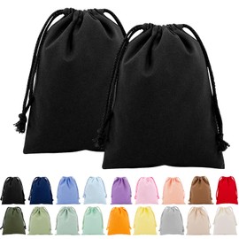 FINGOOO Drawstring Bag, Set of 2, Storage Bag, Plain, Canvas, Gift Bag, Cute, Fashionable, Cute, Wrapping, Travel, School, Gymnastics Clothing Bag, Makeup, Cosmetics, Small Items, Black, 9.6 x 12.6