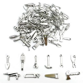 100Pcs Mini Tool Charms for Jewelry Making Hammer Wrench Tool Pendants
