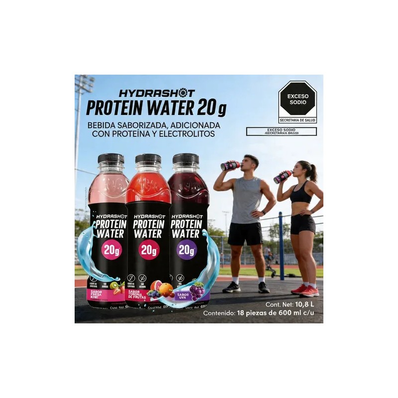 Bebida De Proteína Hydrashot Protein Water 20g Pack 18 Pzas