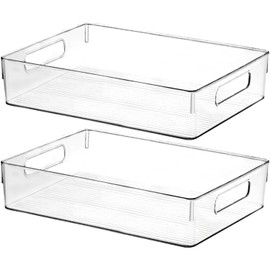 Clear Plastic Storage Bins, Perfect for Kitchen Organization or Pantry Organization and Storage, Large Fridge Organizer Plastic Bins, Pantry Organization and Storage Bins, Cabinet Organizers