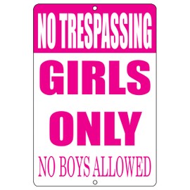 Rogue River Tactical Funny No Trespassing Girls Only Metal Tin Sign Wall Decor Bar Daughter Pink No Boys Allowed Bedroom Door