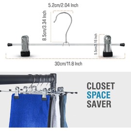 Dikenson Trouser Hangers - Pack of 20 Skirt Hangers with Adjustable Non Slip Clips Heavy Duty and Durable Pant hangers - Space Saving Hangers