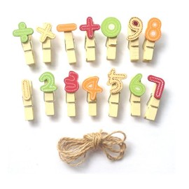 LWR CRAFTS Wooden Mini Clothespins Numbers 28 Pieces and Jute Cord 8ft