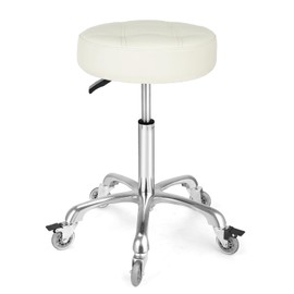 McDooFly Adjustable Heavy Duty Stool - Rolling Stools with Locking Caster Wheels - Swivel Stools Backless Chair for Home Kitchen Office Shop Tattoo Lash Tech Pedicure(Off White, Height 22 to 30 in)