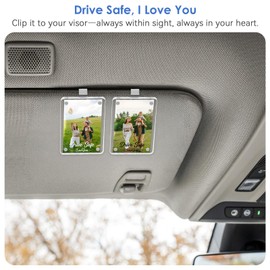 1797 2 Pack Drive Safe I Love You Clip Car Visor Photo Holder Picture Frame Magnetic Acrylic Display Horizontal Vertical fit Polaroid Wallet Size Photos 3.5 x 2.4 inch