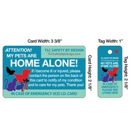Original Trademarked My Pets are Home Alone Alert Emergency Medical ICE ID Plastic Contact Wallet Card and Key Tag Dogs Cats & Emergency Contact Call Card (Qty. 2 Complete Bundle from TLC)