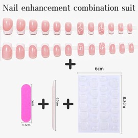 24-Piece Set of Long Square French False Nails with Glossy Full Coverage - Includes Gel Nail Glue - Press On Style for Women and Girls - French Heart Design