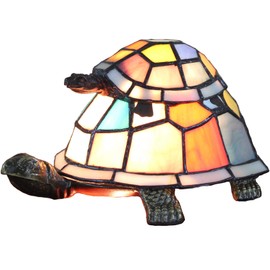 Bieye L10217 Tortoise Tiffany Style Stained Glass Accent Table Lamp Night Light for Bedside Living Room Bedroom (Multi-Colored Double)