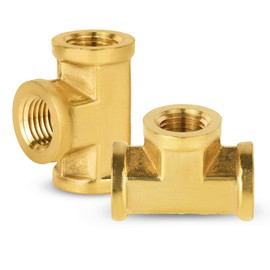 2PACK GUOFIS Brass Pipe Fitting,1/4" NPT Female Tee,3 Way Female Tee Fittings