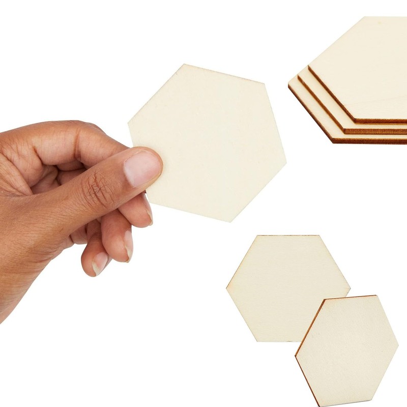 Hexagonal Natural Wood Discs, 50 Pieces, 5 cm Wooden Panel,
