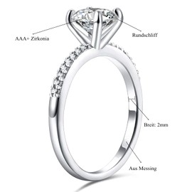 Zakk Engagement Ring Women's Rings Silver Solitaire Ring Copper Ring Round Cubic Zirconia 1.25 Carat Proposal Ring Wedding Rings, Copper, Cubic Zirconia