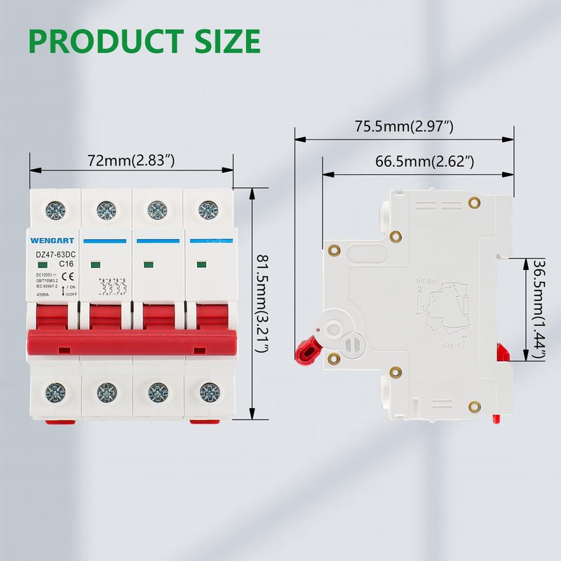 Wengart PV Circuit Breaker DC1000V 4-Pin 16A DC Miniature Circuit