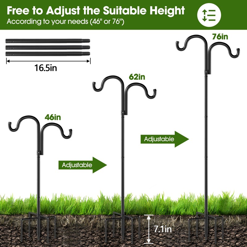 Double Shepherds Hooks for Outdoor,76" Heavy Duty Bird Feeder Pole