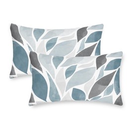 CaliTime Throw Pillow Cases Pack of 2 Cozy Fleece Falling Dahlia Floral Flowers Petals Decorative Cushion Covers for Couch Bed Sofa Farmhouse Decoration 12 X 20 Inches Smoke Blue Grey