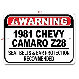 1981 81 Chevy Camaro Z28 Seat Belt Recommended Fast Car Sign, Metal Garage Sign, Wall Decor, GM Car Sign - 10x14 inches