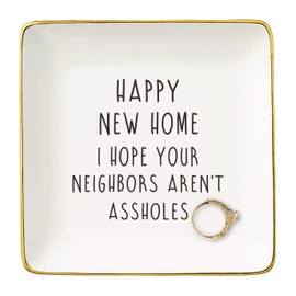 Funny Happy New Home Gifts for Houseowner-Housewarming Present-Congratulation New House-First Time Bought A House-Real Estate Broker Gift for Homeowner-Jewelry Tray Trinket Holder Ring Dish