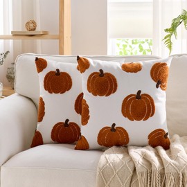 Pumpkin Fall Pillow Covers 20x20 Inch Set of 2 Autumn Decorative Throw Pillow Covers Indoor Outdoor Rust Red Embroidery Pumpkins Pillow Cases Thanksgiving Harvest Bedroom Sofa Cushion Couch Decor
