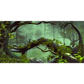 AWERT 24x16 inches Foggy Forest Terrarium Background Stone Green Tree Tropical Reptile Habitat Background Rainforest Aquarium Background Durable Polyester Background