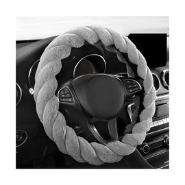 MUQIDA Fluffy Car Steering Wheel Cover, 15 Inch Warm Plush Auto Wheel Cover Non-Slip Protector, Universal Soft Fur Steering Wheel Decor Cute Interior Accessories for Most Vehicles (Gray)