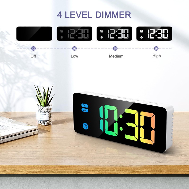 OQIMAX Digital Alarm Clock LED Display RGB Alarm Clocks Bedside