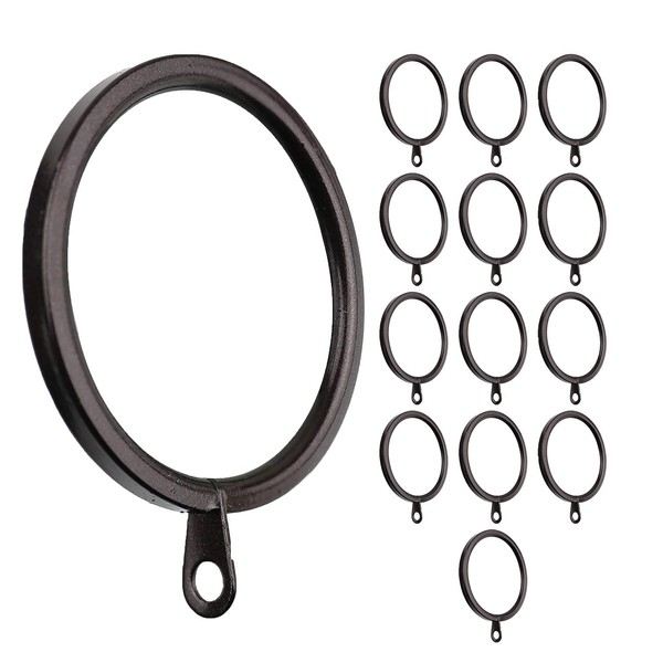 Meriville 14 pcs Oil-Rubbed Bronze 1.5-Inch Inner Diameter Metal Flat Curtain Rings with Eyelets, Fits Up to 1 1/4-Inch Rod