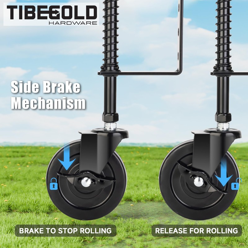 TIBEGOLD 4" Spring Loaded Gate Caster with Side Brake, Heavy