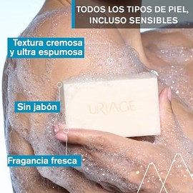 Uriage Jabón Sólido 125g - Limpiador rostro y cuerpo para una piel limpia, suave e hidratada - Fórmula con 90% de ingredientes de origen natural - Apto para pieles sensibles