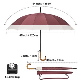 G4Free 54 Inch Large Windproof Umbrella for 2 Persons, 16 Ribs Auto Open Classic Wooden J Handle Cane Stick Golf Rain Umbrellas for Men Women Travel 120cm (Burgendy/Ivory)