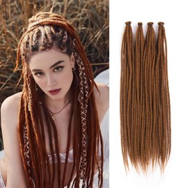 Aooffut Dreadlock Extensions, Thin 0.6cm 24" Medium Auburn 100% Handmade Synthetic Crochet Dreads Extensions Single Ended Dreads Width Reggae Style Dreadlock for Girls