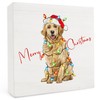 FHUGX Merry Christmas Golden Retriever Dog Wood Box Sign 5x5 Inch, Golden Retriever Christmas Decor, Holiday Xmas Dog Wood Box Signs for Home Room Office Shelf Table Desk Decor
