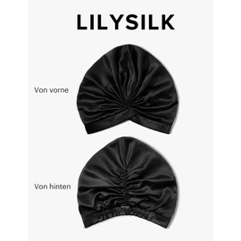 LilySilk 100% Mulberry Silk Sleep Cap for Curly Hair 19 Momme Silk Bonnet Night Sleep Cap Headwear Hair Wrap for Women with Elastic Band, Black