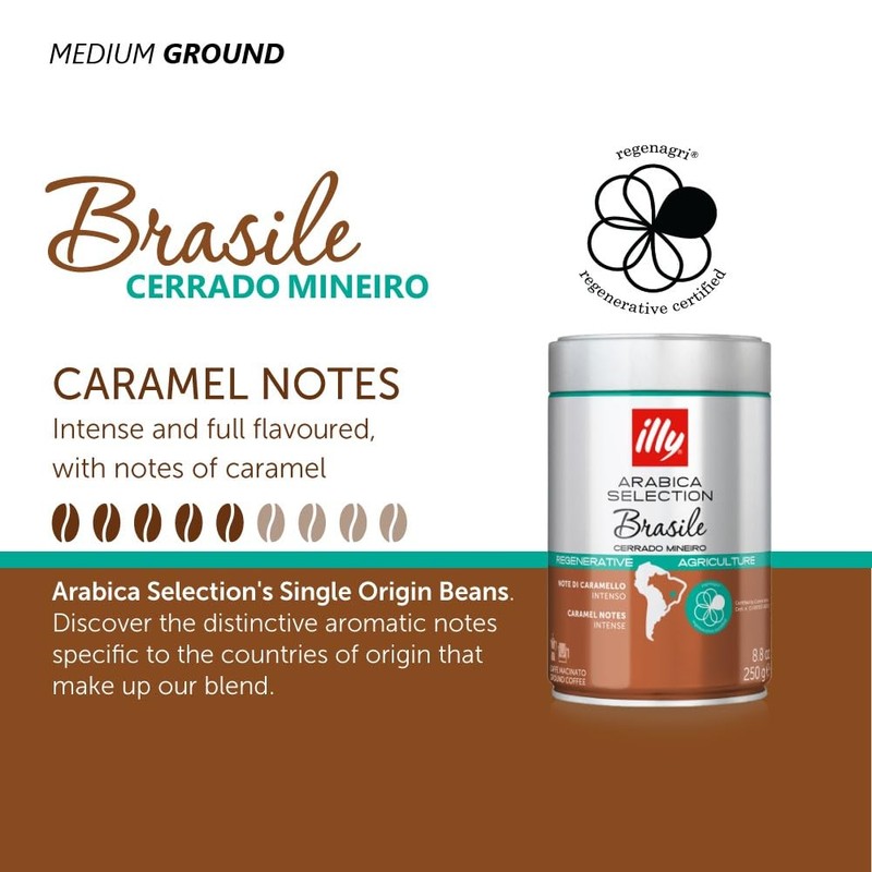 illy Coffee, Ground Coffee, Sustainable Arabica Coffee from Cerrado Minero