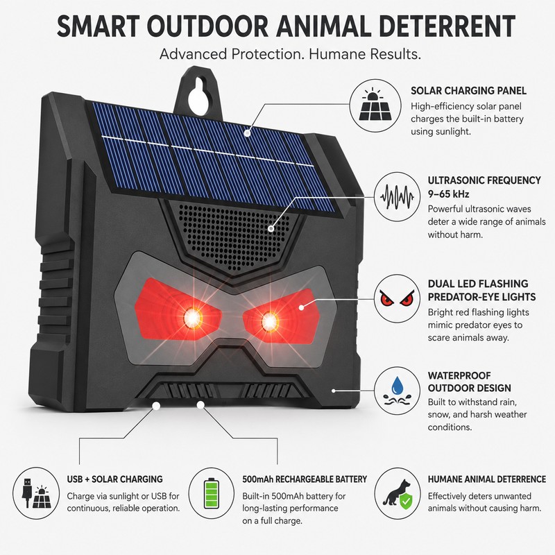 Solar Ultrasonic Animal Repeller for Outdoor Use – Waterproof Deer,