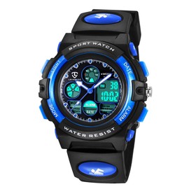 Kids Watch, Digital Watch, Boys Sports Watch, Girl’s Watch, General Outdoor Use, Multifunctional, Alarm, Date Display, Dual Time, LED, Analog Display, 1-blue, 51