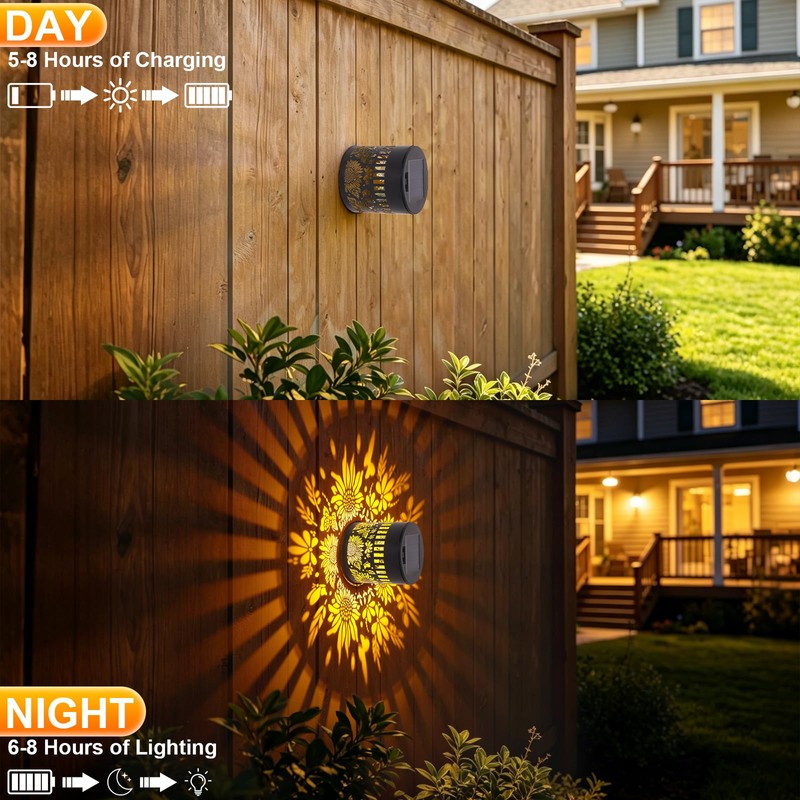 Lumoza 2 PCS Solar Fence Lights Outdoor, Metal Solar Powered