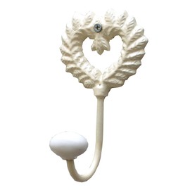 Dibor Set of Two Rustic Country Cream Wall Mounted Hanging Heart Hooks